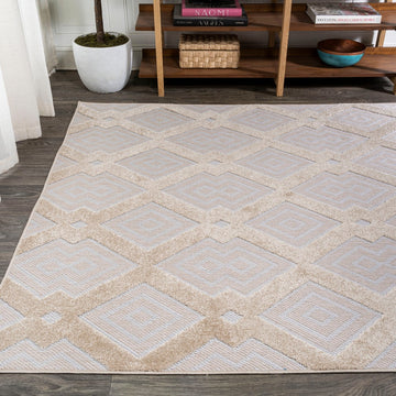 Duwun High-low Pile Ogee Trellis Tone-on-tone Indoor/outdoor Area Rug